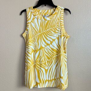 Chicos New Size 1 M Pima‎ Cotton Yellow White Jungle Leaf Button Detail Tunic